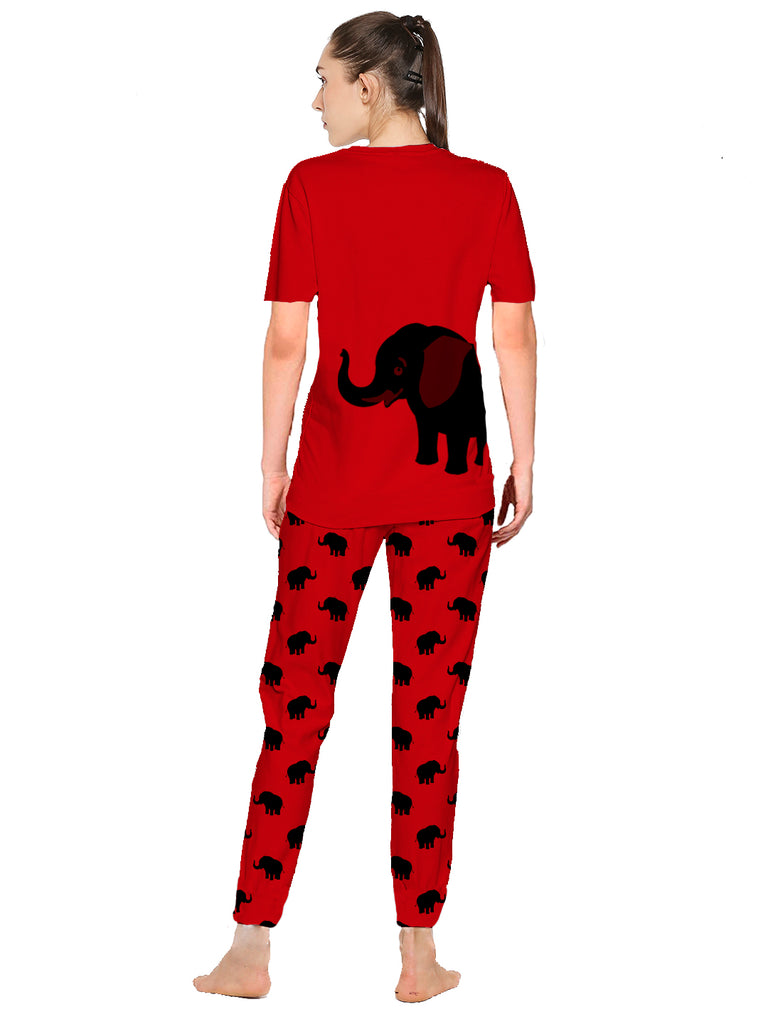 Blacksmith Women's Stretchable Cotton Night Suit for Women - Red,Blue And Black Elephant Print Design - Blacksmith Fashion