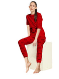 Blacksmith Women's Stretchable Cotton Night Suit for Women - Red,Black And Mint Glass Print Design - Blacksmith Fashion