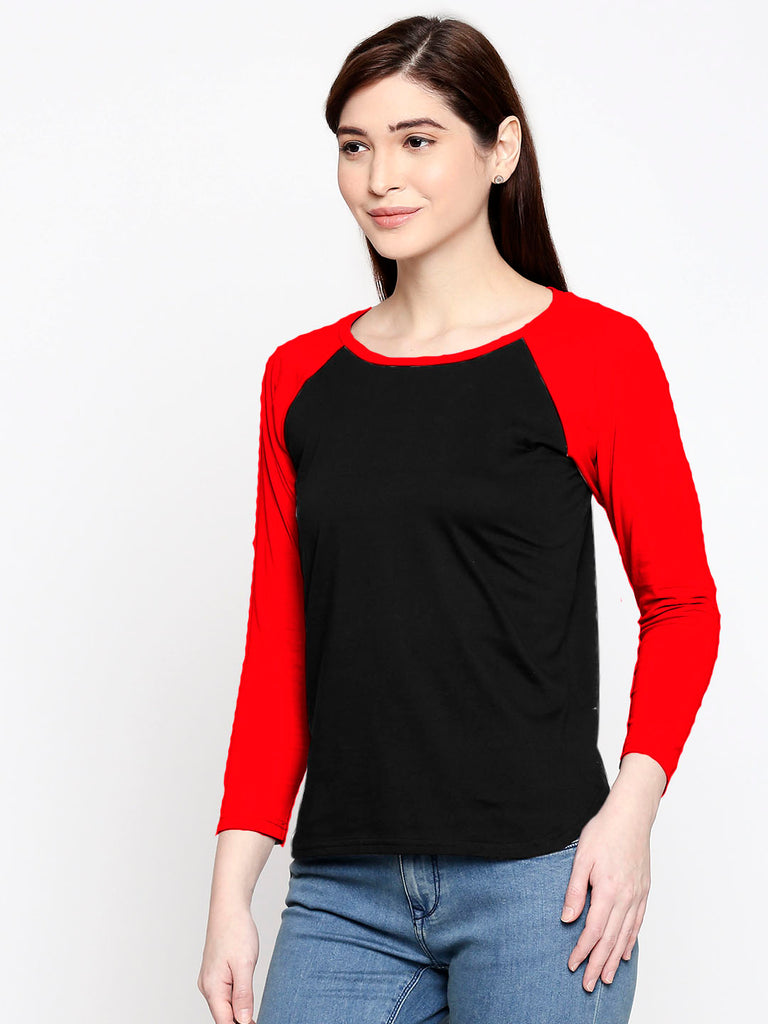Blacksmith | Blacksmith Fashion | Blacksmith Red And Black Raglan Sleeves top for women