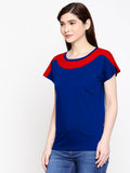 Blacksmith| Blacksmith Fashion | Blacksmith Red And Royal Blue Boat Neck t-shirts for women