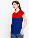 Blacksmith 100% Soft Cotton Bio Washed Red And Blue Half And Half Top For Women. - Blacksmith Fashion