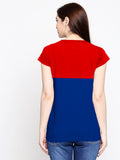 Blacksmith 100% Soft Cotton Bio Washed Red And Blue Half And Half Top For Women. - Blacksmith Fashion