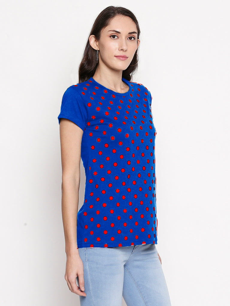 Blacksmith | Blacksmith Fashion | Navy Blue And Red 100% cotton Polka t-shirts for women