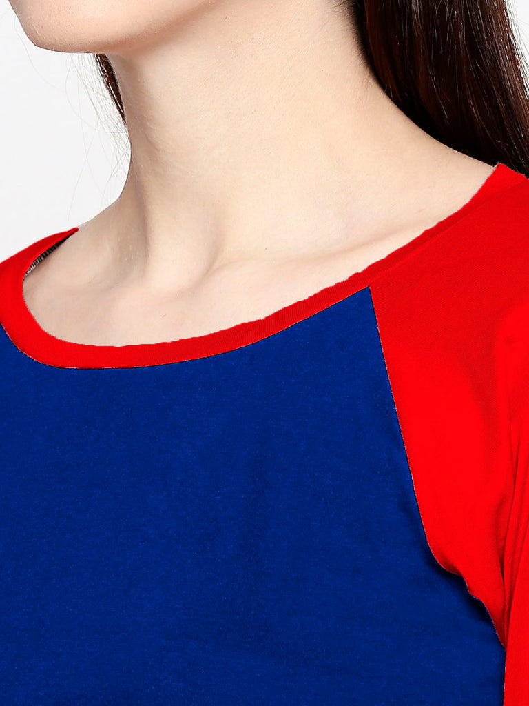 Blacksmith | Blacksmith Fashion | Blacksmith Red And Royal Blue Raglan Sleeves top for women
