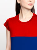 Blacksmith 100% Soft Cotton Bio Washed Red And Blue Half And Half Top For Women. - Blacksmith Fashion