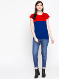 Blacksmith 100% Soft Cotton Bio Washed Red And Blue Half And Half Top For Women. - Blacksmith Fashion