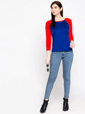 Blacksmith | Blacksmith Fashion | Blacksmith Red And Royal Blue Raglan Sleeves top for women