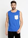 Blacksmith Royal Blue Cotton Contrast Pocket Sando For Men - Sando For Men.