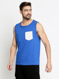 Blacksmith Royal Blue Cotton Contrast Pocket Sando For Men - Sando For Men.