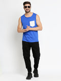 Blacksmith Royal Blue Cotton Contrast Pocket Sando For Men - Sando For Men.