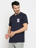 Blacksmith | Blacksmith Fashion | Blacksmith Navy Blue Alphabet S Round Neck Printed T-shirt