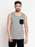 Blacksmith Navy Blue Cotton Contrast Pocket Sando For Men - Sando For Men.