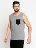 Blacksmith Navy Blue Cotton Contrast Pocket Sando For Men - Sando For Men.