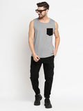 Blacksmith Navy Blue Cotton Contrast Pocket Sando For Men - Sando For Men.