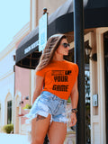 Blacksmith | Blacksmith Fashion | Printed Step Up Your Game Orange And Black 100% Soft Cotton Bio-Washed Top for women's and Girls
