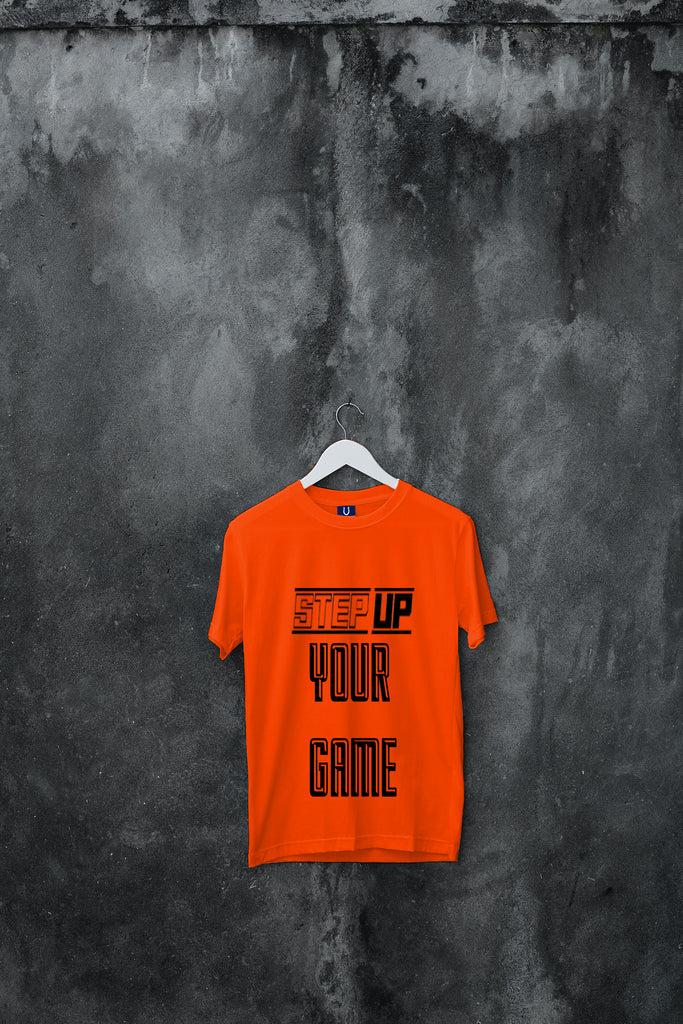 Blacksmith | Blacksmith Fashion | Printed Step Up Your Game Orange And Black 100% Soft Cotton Bio-Washed Top for women's and Girls