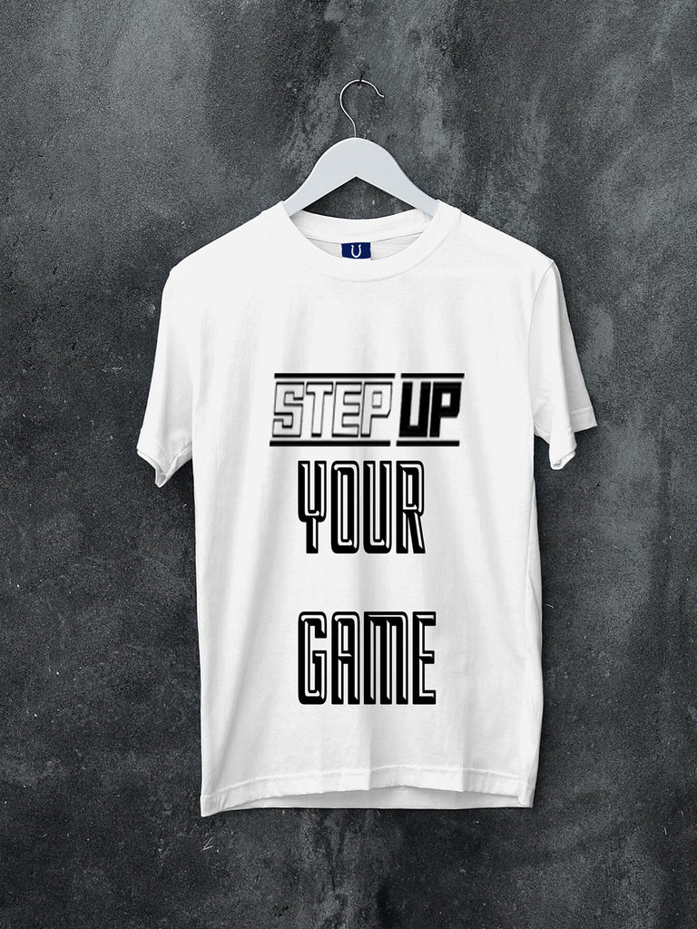 Blacksmith | Blacksmith Fashion | Printed Step Up Your Game White And Black 100% Soft Cotton Bio-Washed Top for women's and Girls