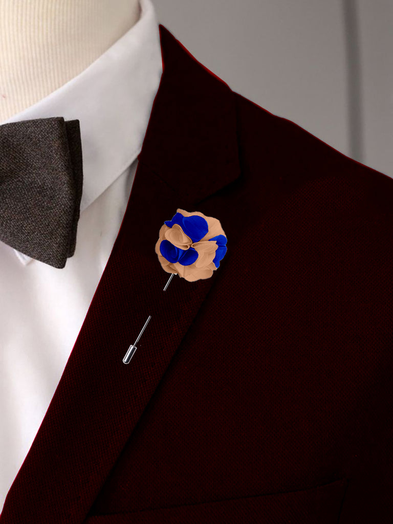 Blacksmith Sun Gold And Navy Blue Flower Lapel Pin for Men - Fashion Accessories for Blazer , Tuxedo or Coat