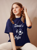 Blacksmith Sunset And Coffee Navy Blue And White Top For Women and Girls - 100% Soft Cotton Bio Washed