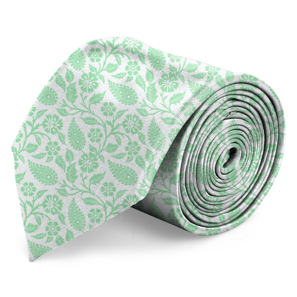 Blacksmith White And Green Leaves Printed Tie for Men