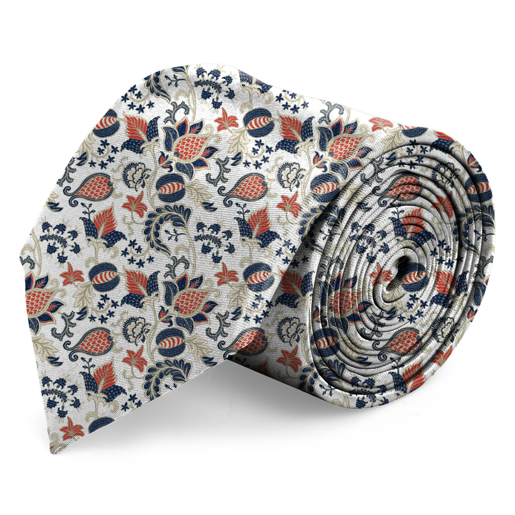 Blacksmith White, Blue And Red Floral Printed Tie for Men