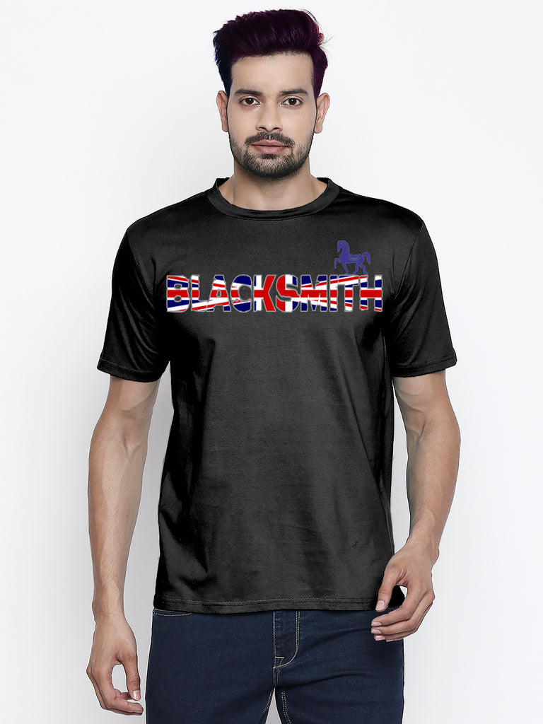 Blacksmith | Blacksmith Fashion | Blacksmith Black 100% Soft Cotton Round Neck Printed T-shirt for Men