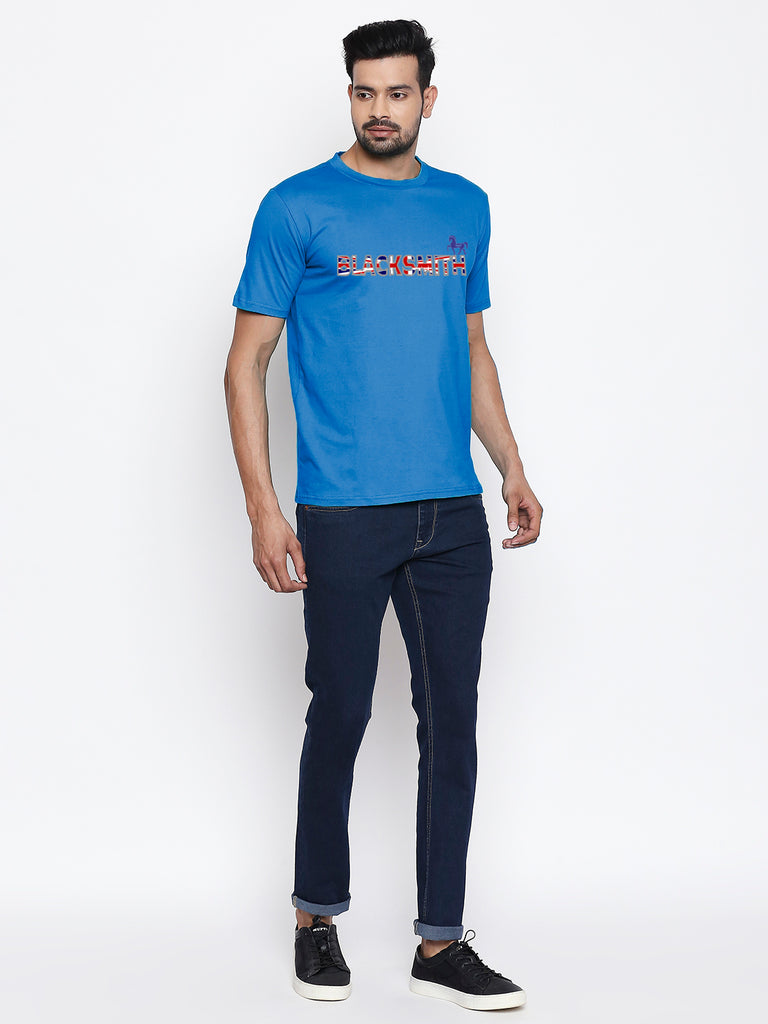 Blacksmith | Blacksmith Fashion | Blacksmith Royal Blue 100% Soft Cotton Round Neck Printed T-shirt for Men