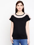 Blacksmith| Blacksmith Fashion | Blacksmith Peach And Black Boat Neck t-shirts for women