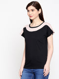 Blacksmith| Blacksmith Fashion | Blacksmith Peach And Black Boat Neck t-shirts for women