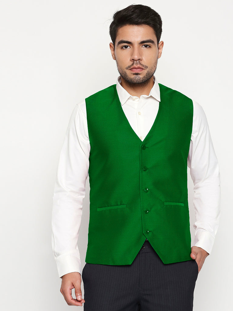 Blacksmith Green and White Diamond Waist Coat for Men\