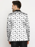 Blacksmith | Blacksmith Fashion | Blacksmith White And Black Aeroplanes Printed Tuxedo For Men | Blacksmith suit for men.