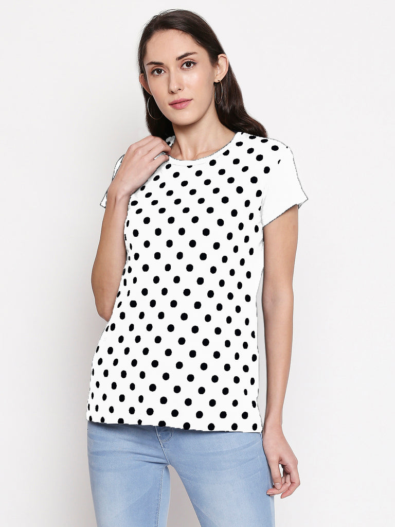 Blacksmith | Blacksmith Fashion | White And Black 100% cotton Polka t-shirts for women