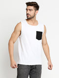 Blacksmith Navy Blue Cotton Contrast Pocket Sando For Men - Sando For Men.