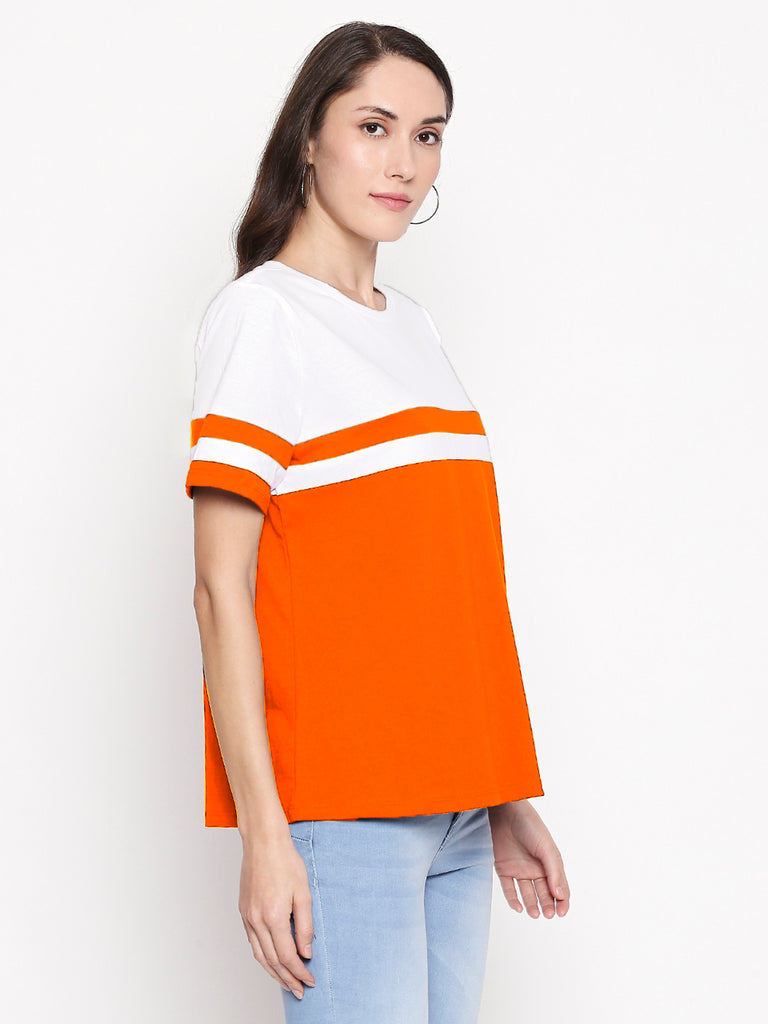 Blacksmith | Blacksmith Fashion | White And Orange 100% cotton Bio-Washed Two Stripes for women