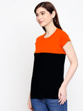 Blacksmith 100% Soft Cotton Bio Washed Orange And Black Half And Half Top For Women. - Blacksmith Fashion