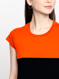 Blacksmith 100% Soft Cotton Bio Washed Orange And Black Half And Half Top For Women. - Blacksmith Fashion