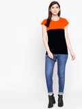 Blacksmith 100% Soft Cotton Bio Washed Orange And Black Half And Half Top For Women. - Blacksmith Fashion