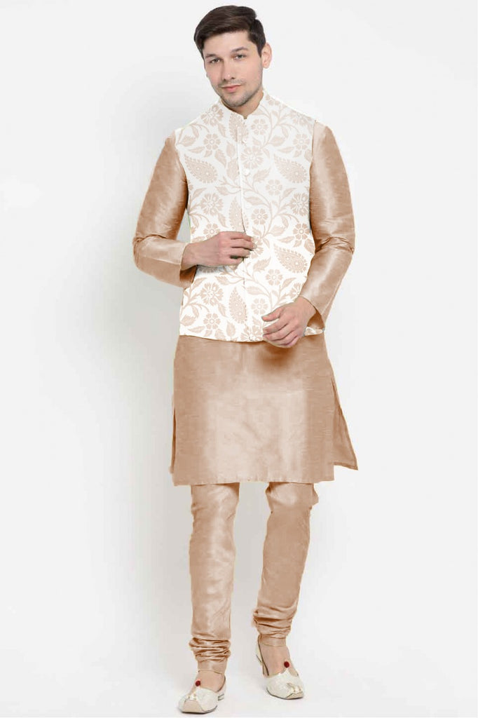Embroidered Art Silk Nehru Jacket in Off White : MXX132