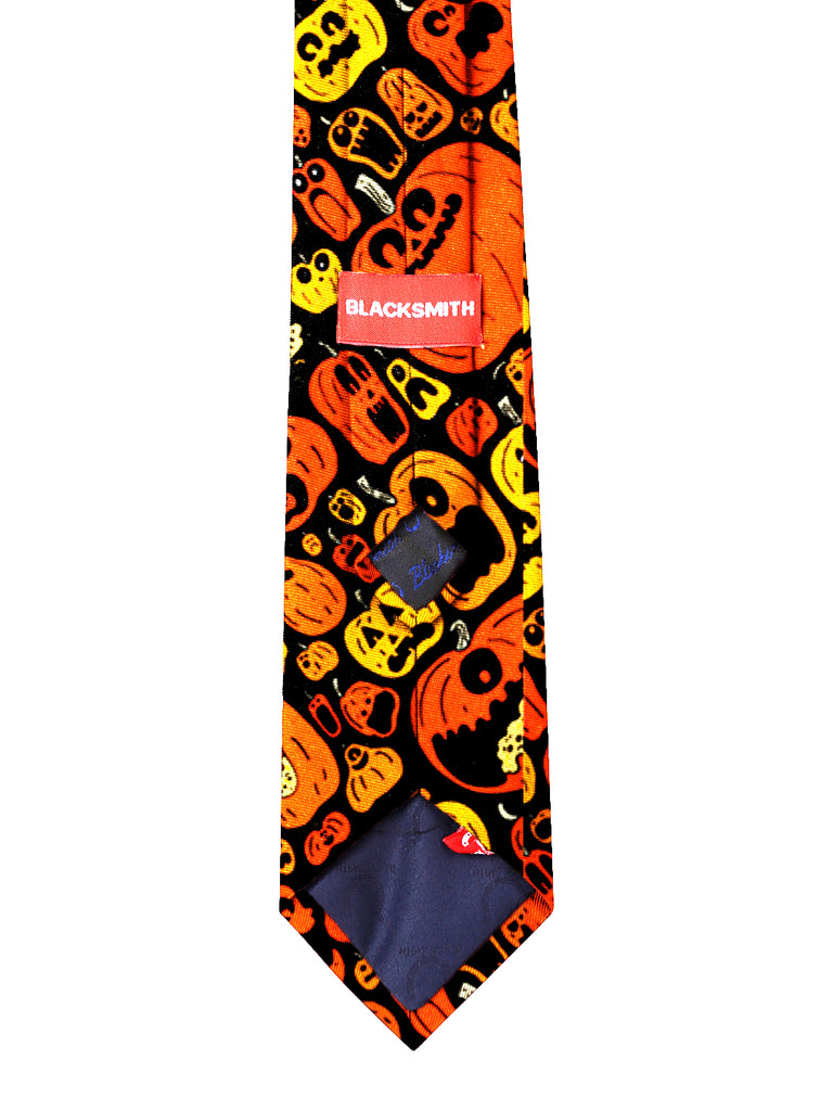 Blacksmith Black and Orange Pumpkin Printed Tie for Men - Fashion Accessories for Blazer , Tuxedo or Coat