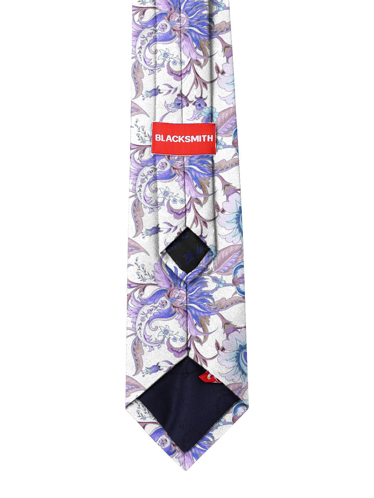 Blacksmith White And Purple Floral Printed Tie for Men